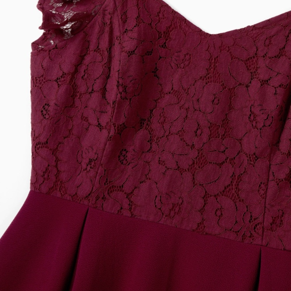 Wine Red A-Line Dress Lace Ruffle Sleeve, Women XL. - Picture 3 of 10